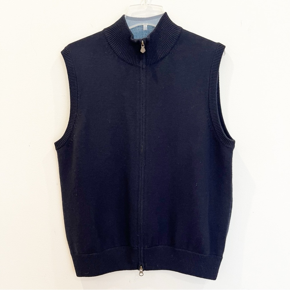 Brooks Brothers 346 Vest Mens Medium Blue Merino Wool Full Zip Quiet Luxury Prep